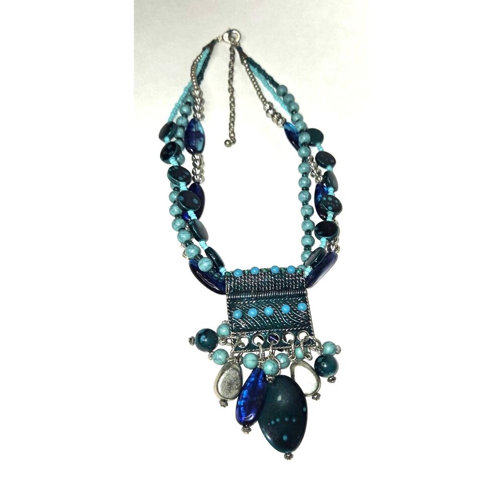 Statement Bohemian Turquoise Blues Silver Tone Neckace - Picture 6 of 7
